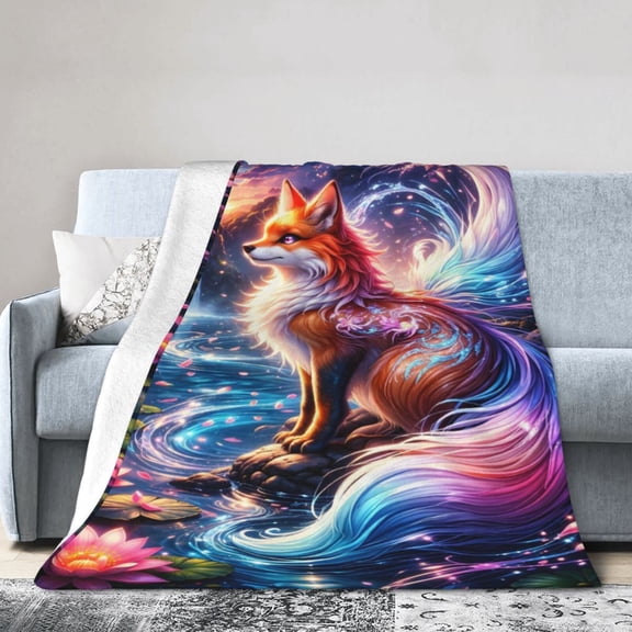 Colorful Fox Blanket Gift Cozy Soft Home Decor for Animal Lovers 50x40