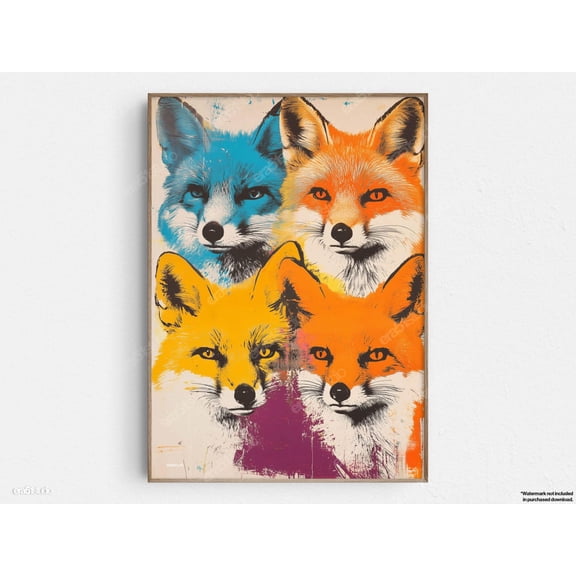 Colorful Fox Portrait Mid Century Wall Decor Unframed Paper Print