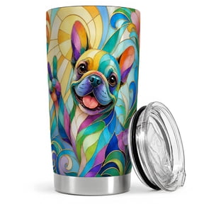 Colorful French Bulldog 20oz Tumbler, French Bulldog Tumbler, Travel Drinkware for Trips, Stained Glass Rainbow Art, Bright Floral Swirl Decor, Men Women Dog Lovers Pet Owners Fans