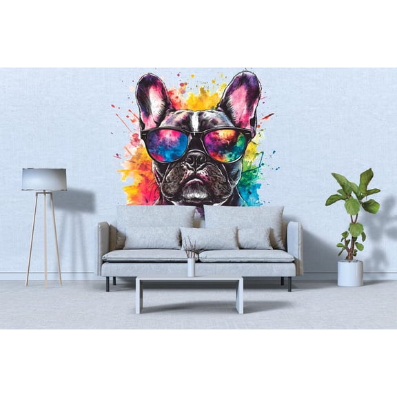 Colorful French Bulldog Wall Mural Large Dog Wall Art for Office, Modern Graffiti Vinyl Wall Decal