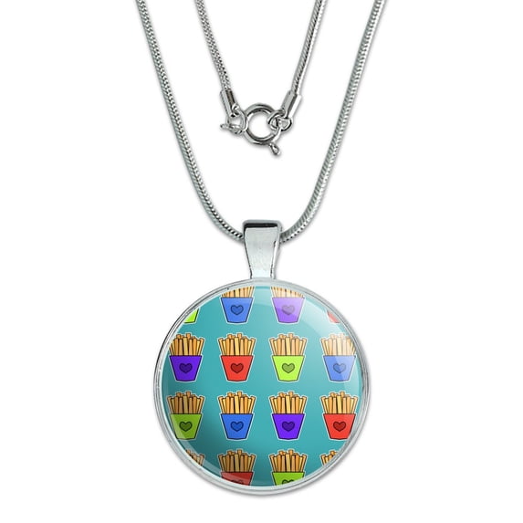 Colorful French Fries Pattern 1" Pendant with Sterling Silver Plated Chain