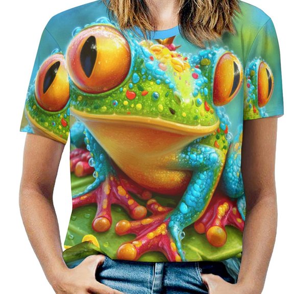 Colorful Frog Art Women's T-Shirt Short Sleeve T Shirts Tops Tee Ladies Loose T