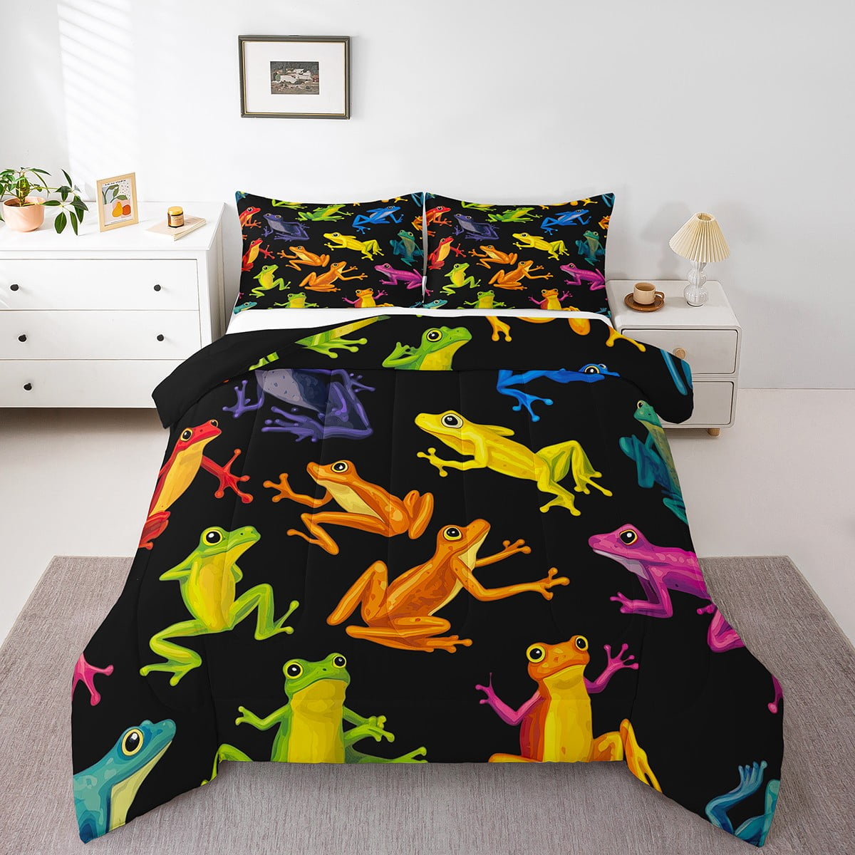 Colorful Frog Comforter Set Queen Size Cartoon Frogs Bedding Set For ...