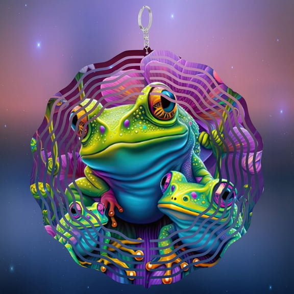 Colorful Frog Family 3D Wind Spinner Metal Garden Patio Hanging Kinetic Art