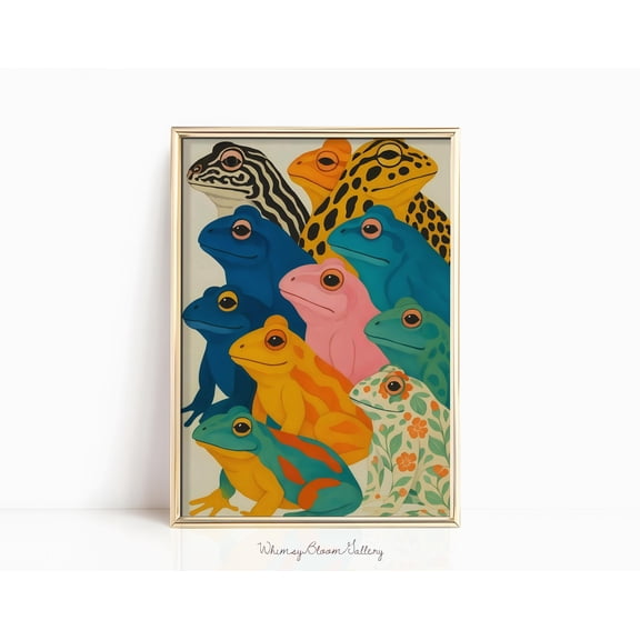 Colorful Frogs Print: Kitsch Animal Pattern Wall Art, Aesthetic Dopamine Decor, Maximalist Animal Artwork, Funky Whimsical Kitchen Poster, Poster Only