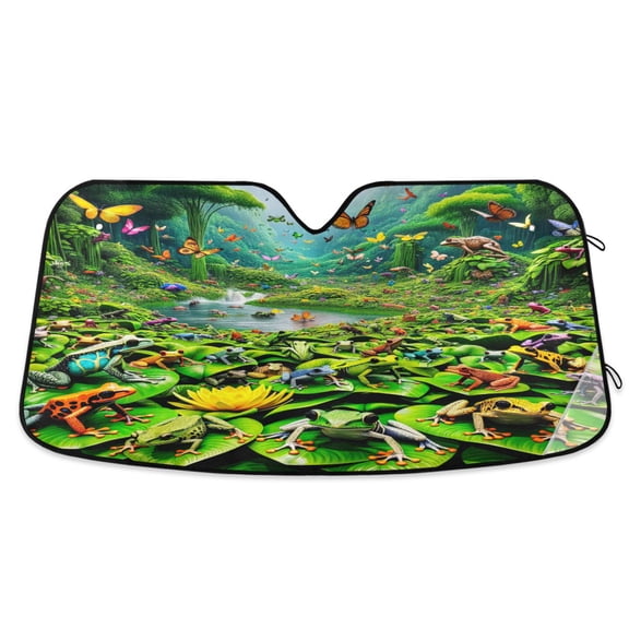 Colorful Frogs and Butterflies Car Windshield Sun Shade Foldable Car Front Window Visor Heat and UV Protection 55x27.6
