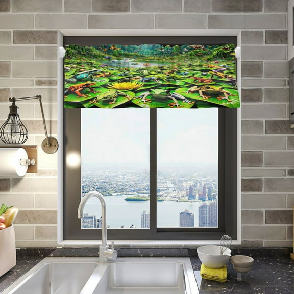 Colorful Frogs and Butterflies Valance Curtains Rod Pocket for Kitchen Living Room Windows Farmhouse Decor 54x18