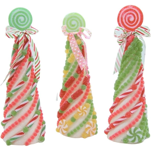 Colorful Frosted Faux Gum Drop Christmas Trees, Set of 3 Assorted Colors and Designs, Freestanding Holiday , 12 Inches