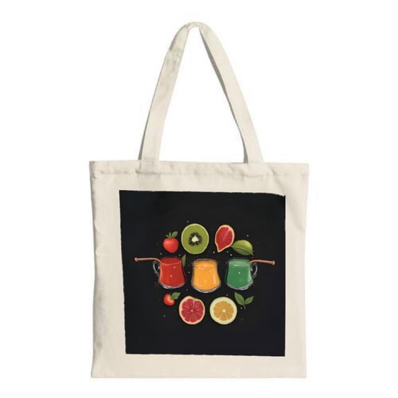 Colorful Fruit & Beverage Pattern Tote Bag - Stylish Canvas Perfect for Shopping Travel & Parties Reusable & Multifunctional