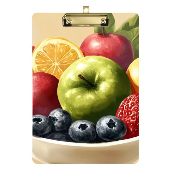 Colorful Fruit Chart Acrylic Clipboard with Gold Clip for Classroom School and Office A4 Letter Size