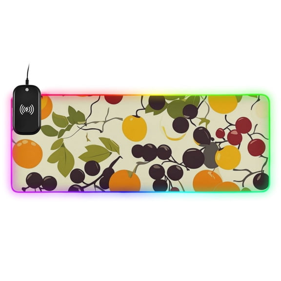 Colorful Fruit Chart Wireless Charging RGB Gaming Mouse Pad Large Keyboard Mat Rubber Base 13 Light Modes