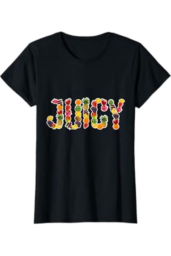 Colorful Fruit Illustration JUICY T-Shirt for Fruit Lovers and Fruitarian Enthusiasts