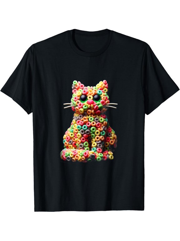 Colorful Fruit Loop Cat Graphic T Shirt Size S-5XL
