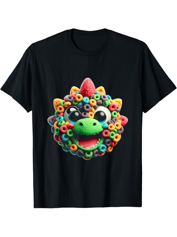Colorful Fruit Loop Dinosaur Graphic T Shirt Size S-5XL