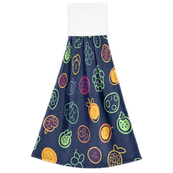 Colorful Fruit Pattern Illustration 2 Pack 14''x18'' Hand Towels Soft Coral Fleece Quick Dry Hook and Loop for Kitchen Bathroom