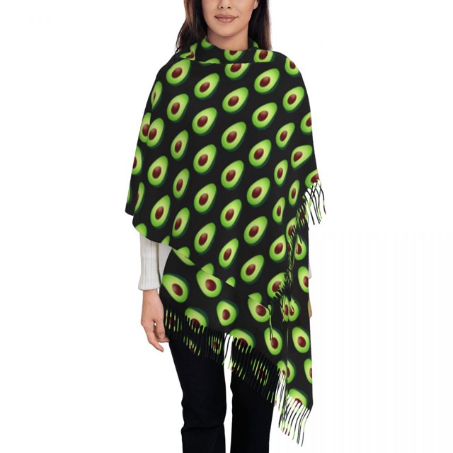 Colorful Fruit Print Scarf Women Green Leaves Head Scarves with Tassel Winter Popular Shawls and Wraps Warm Soft Custom Bufanda