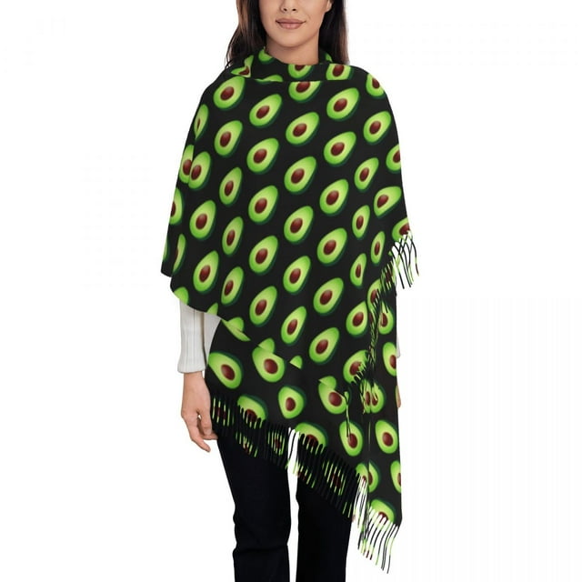 Colorful Fruit Print Scarf Women Green Leaves Head Scarves with Tassel Winter Popular Shawls and Wraps Warm Soft Custom Bufanda