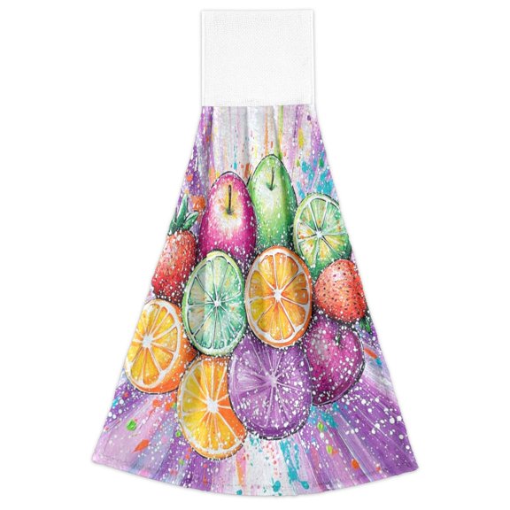 Colorful Fruits Pattern 2 Pack 14''x18'' Hand Towels Soft Coral Fleece Quick Dry Hook and Loop for Kitchen Bathroom
