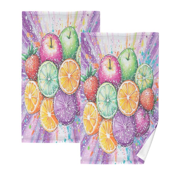 Colorful Fruits Pattern Set of 2 Pure Cotton Towels, 16'' x 28'', Highly Absorbent and Soft