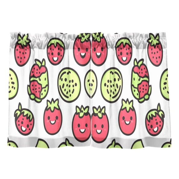 Colorful Fruits with Swirls Kitchen Curtains Tier Set 27x24 Inch 2 Panels Semi Sheer Light Filtering Privacy UV Protection