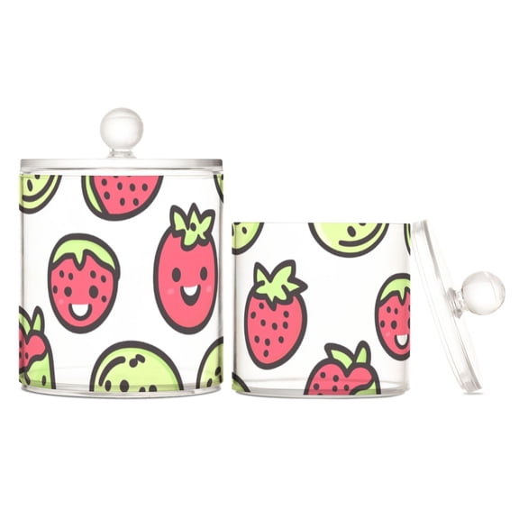 Colorful Fruits with Swirls Translucent Plastic Cotton Swabs Canisters Large Medium Set