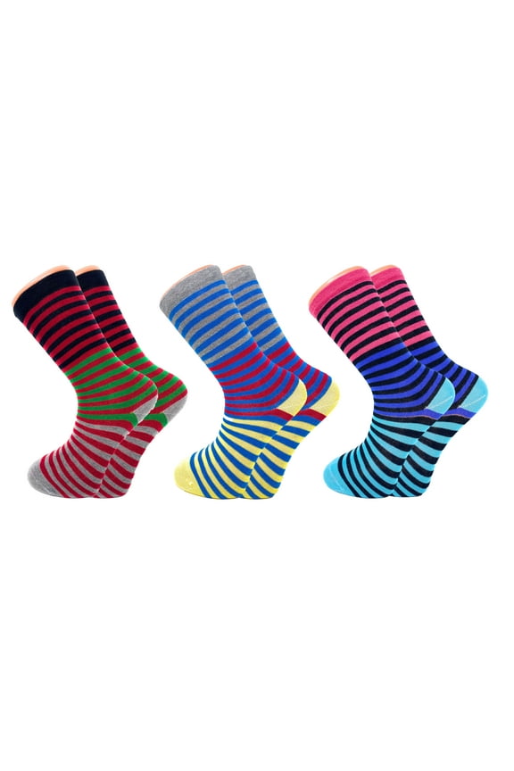 Colorful Fun Socks Novelty Crazy Crew Dress Socks 3 Pairs Shoe Size 5-7 - D2