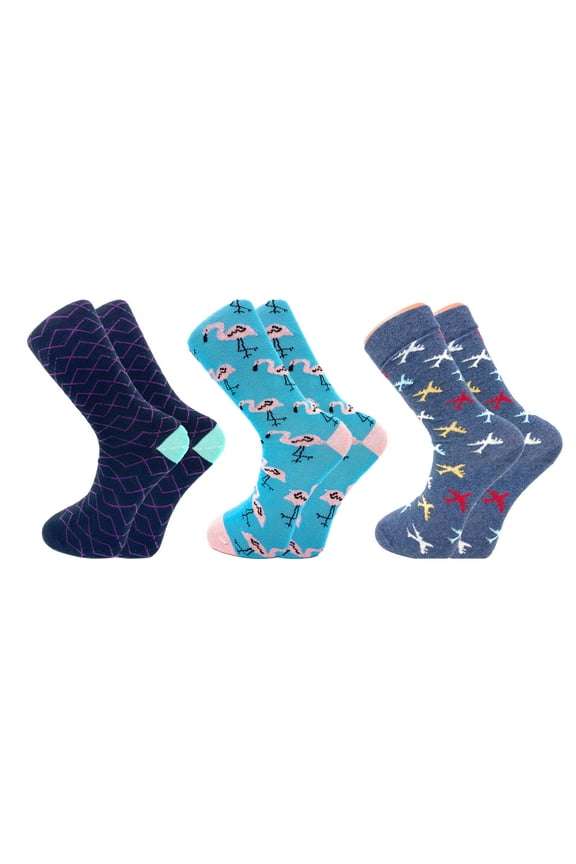 Colorful Fun Socks Novelty Crazy Crew Dress Socks 3 Pairs Shoe Size 5-7 - D4