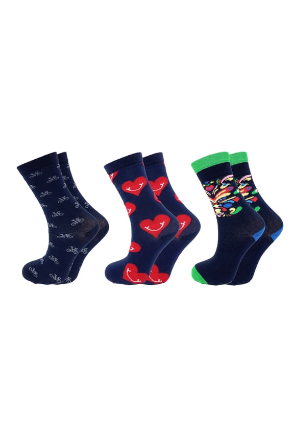 Colorful Fun Socks Novelty Crazy Crew Dress Socks 3 Pairs Shoe Size 5-7 - D6