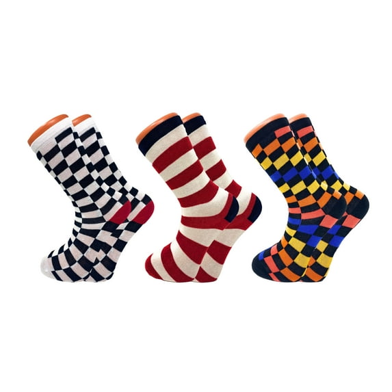 Colorful Fun Socks Novelty Crazy Crew Dress Socks 3 Pairs Shoe Size 6-9 - D1