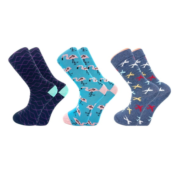 Colorful Fun Socks Novelty Crazy Crew Dress Socks 3 Pairs Shoe Size 6-9 - D4