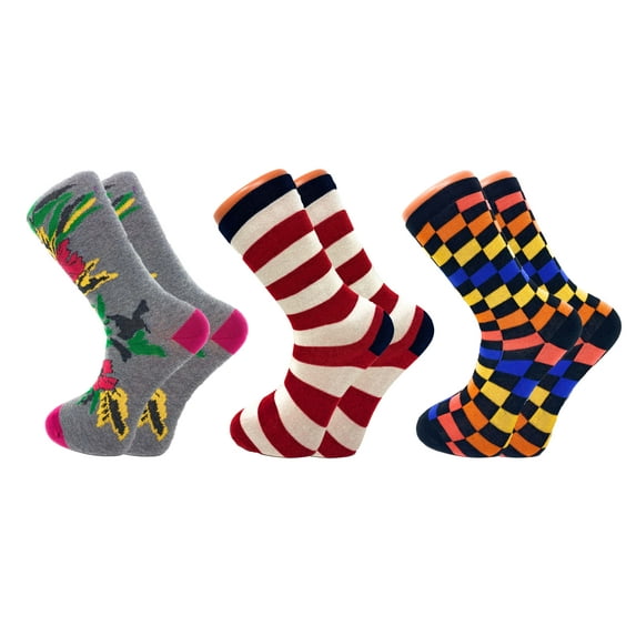 Colorful Fun Socks Novelty Crazy Crew Dress Socks 3 Pairs Shoe Size 6-9 - D5