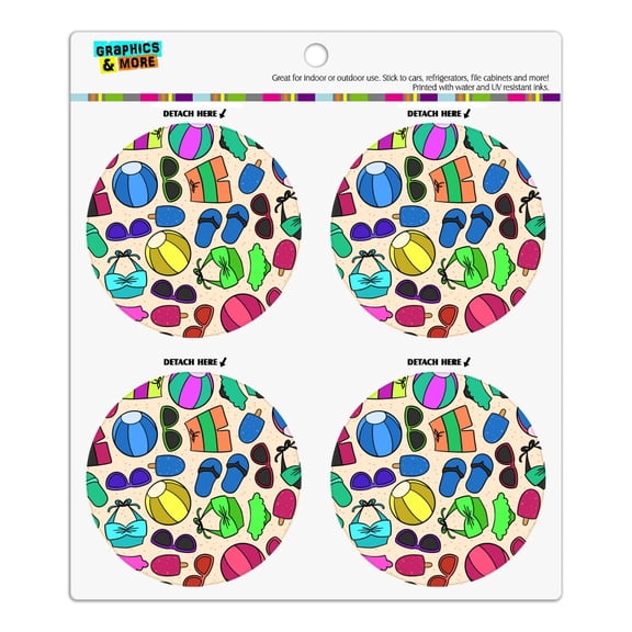 Colorful Fun Summer Beach Pattern Refrigerator Fridge Locker Vinyl Circle Magnet Set