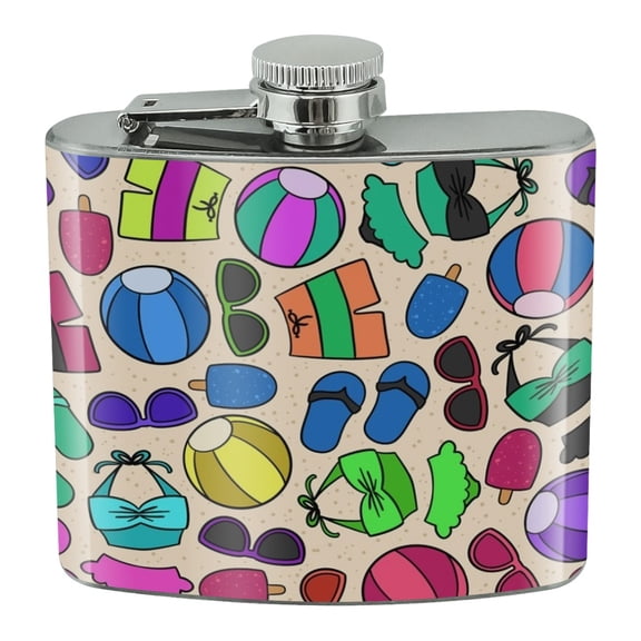 Colorful Fun Summer Beach Pattern Stainless Steel 5oz Hip Drink Kidney Flask