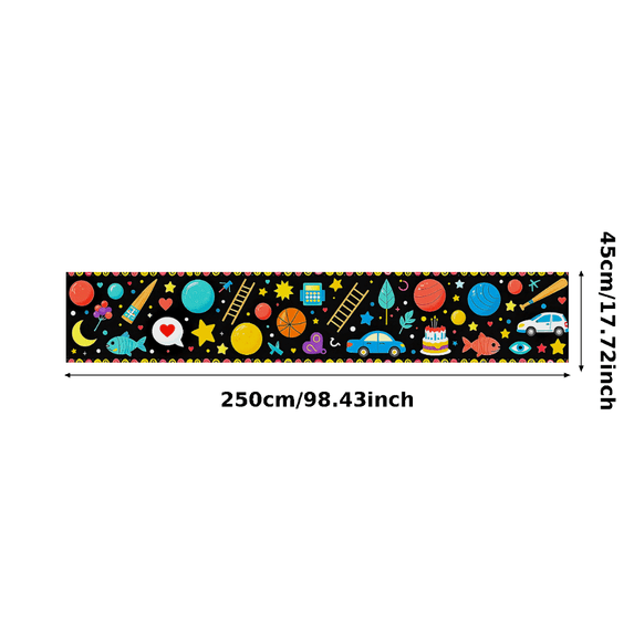 Colorful Fun Themed Banner with Icons of Food Cats Cars and More Party Background Backdrop for Birthday Celebrations Kids Parties Photo Shoots Festival Decorations Decorative Supplies