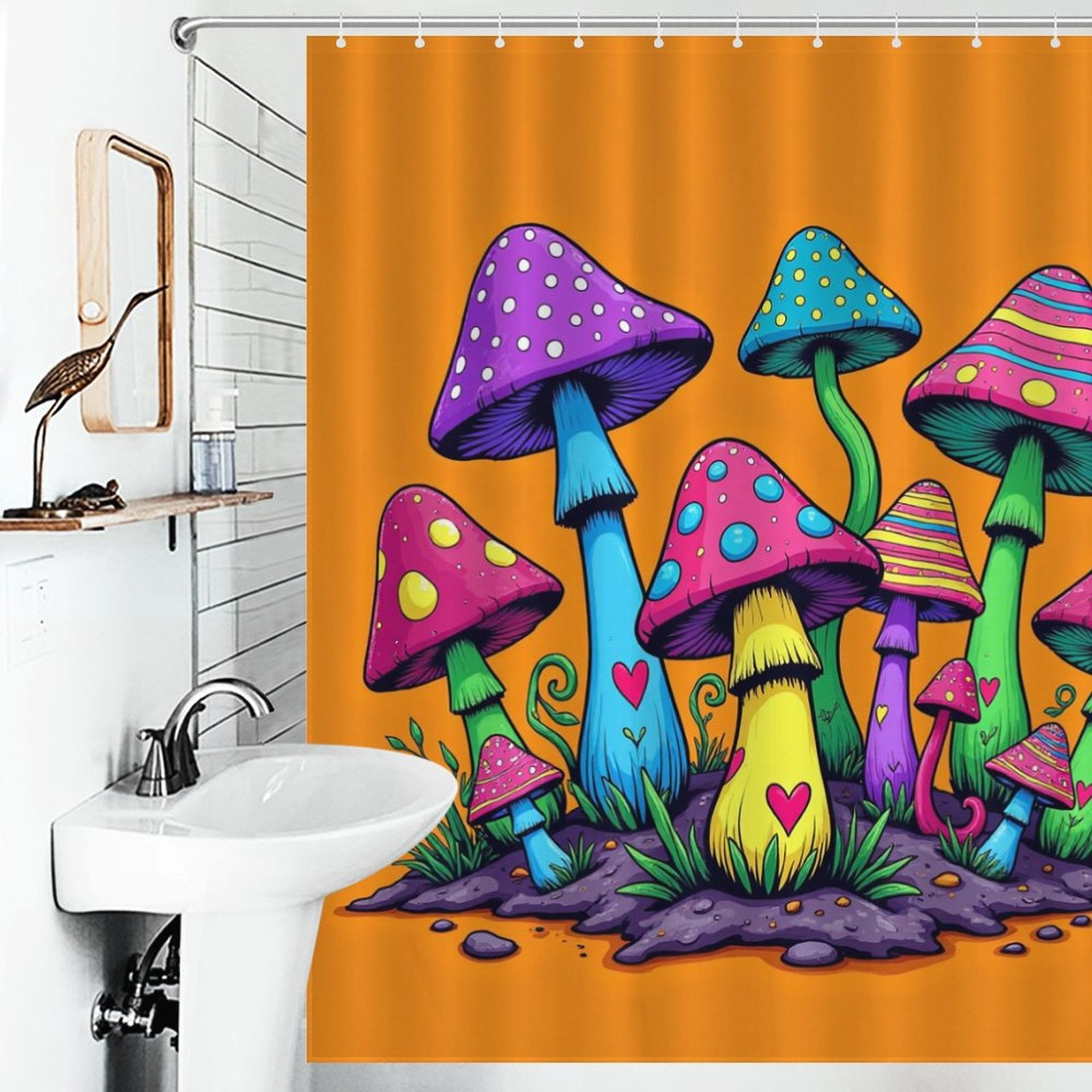 Colorful Funky Hippy Mushrooms Shower Curtains for Bathroom Showers