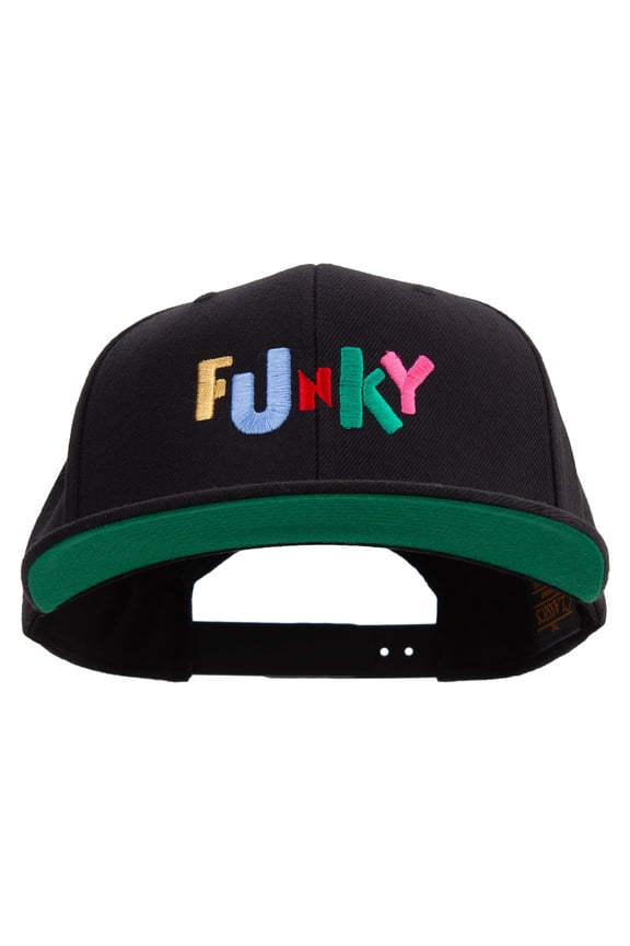 Colorful Funky Logo Embroidered Wool Blend Prostyle Snapback - Black OSFM