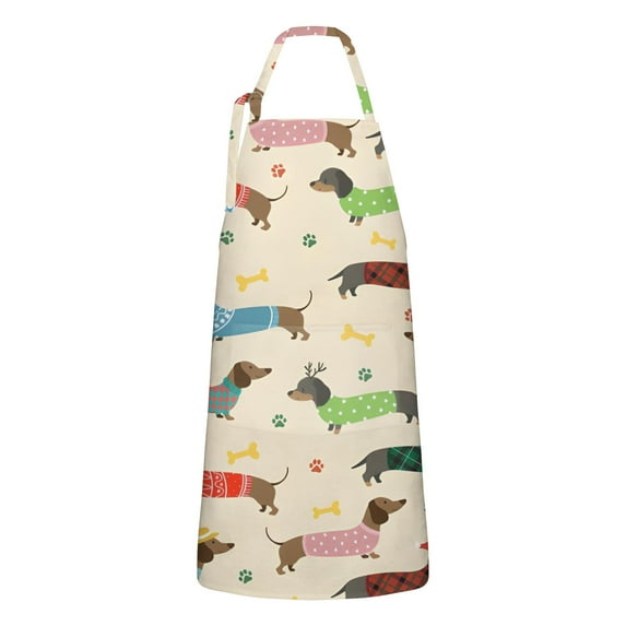 Colorful Funny Dachshund Apron-Garden Aprons for Women with Pockets-Cotton Linen Waterproof Kitchen Cooking Gardening Aprons Adjustable for Kitchen,Cooking,BBQ and Salon 33x27 Inch