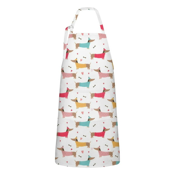 Colorful Funny Dachshund Apron-Garden Aprons for Women with Pockets-Cotton Linen Waterproof Kitchen Cooking Gardening Aprons Adjustable for Kitchen,Cooking,BBQ and Salon 33x27 Inch