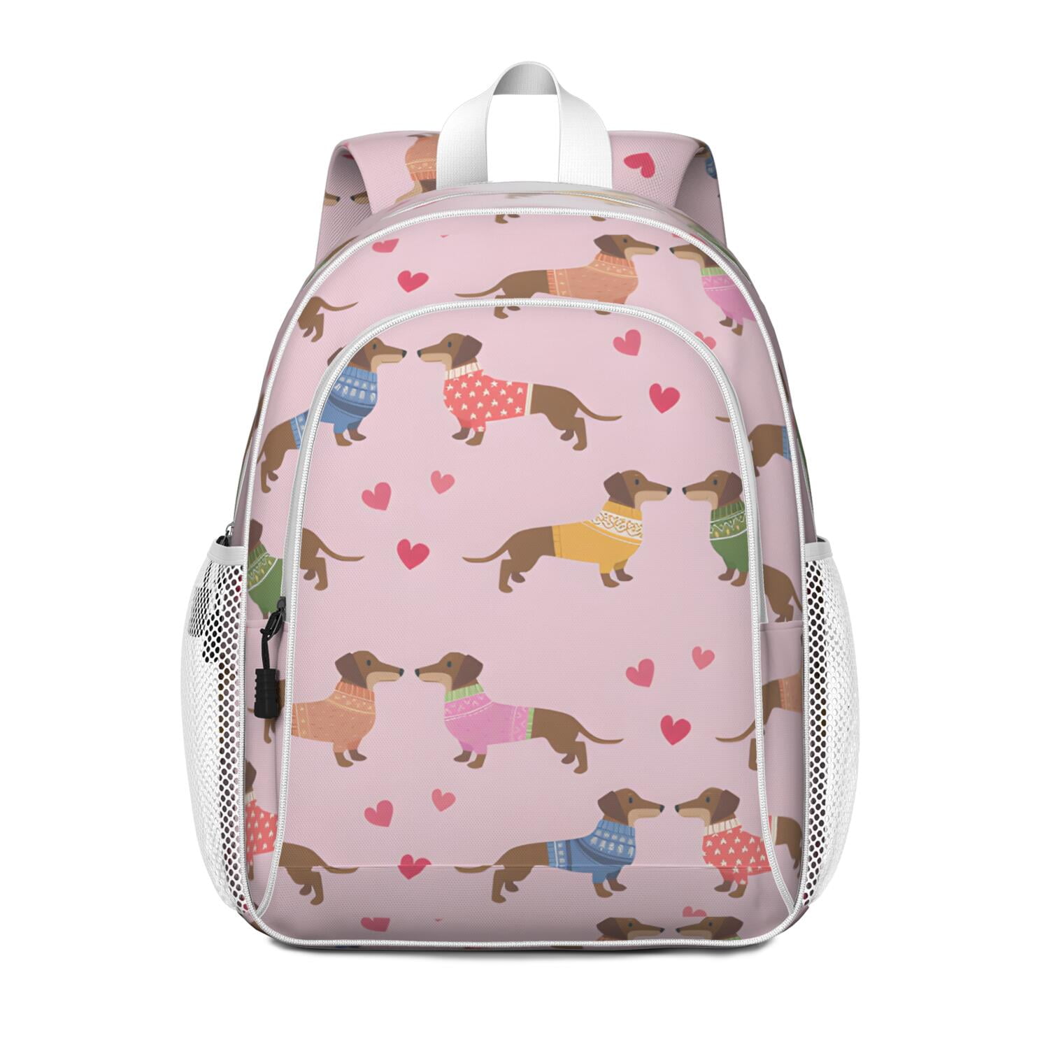 Colorful Funny Dachshund Backpack for School,Cute School Bag,Schoolbag with Adjustable Shoulder Straps & Padded Back,15"x11.42"x5.5"