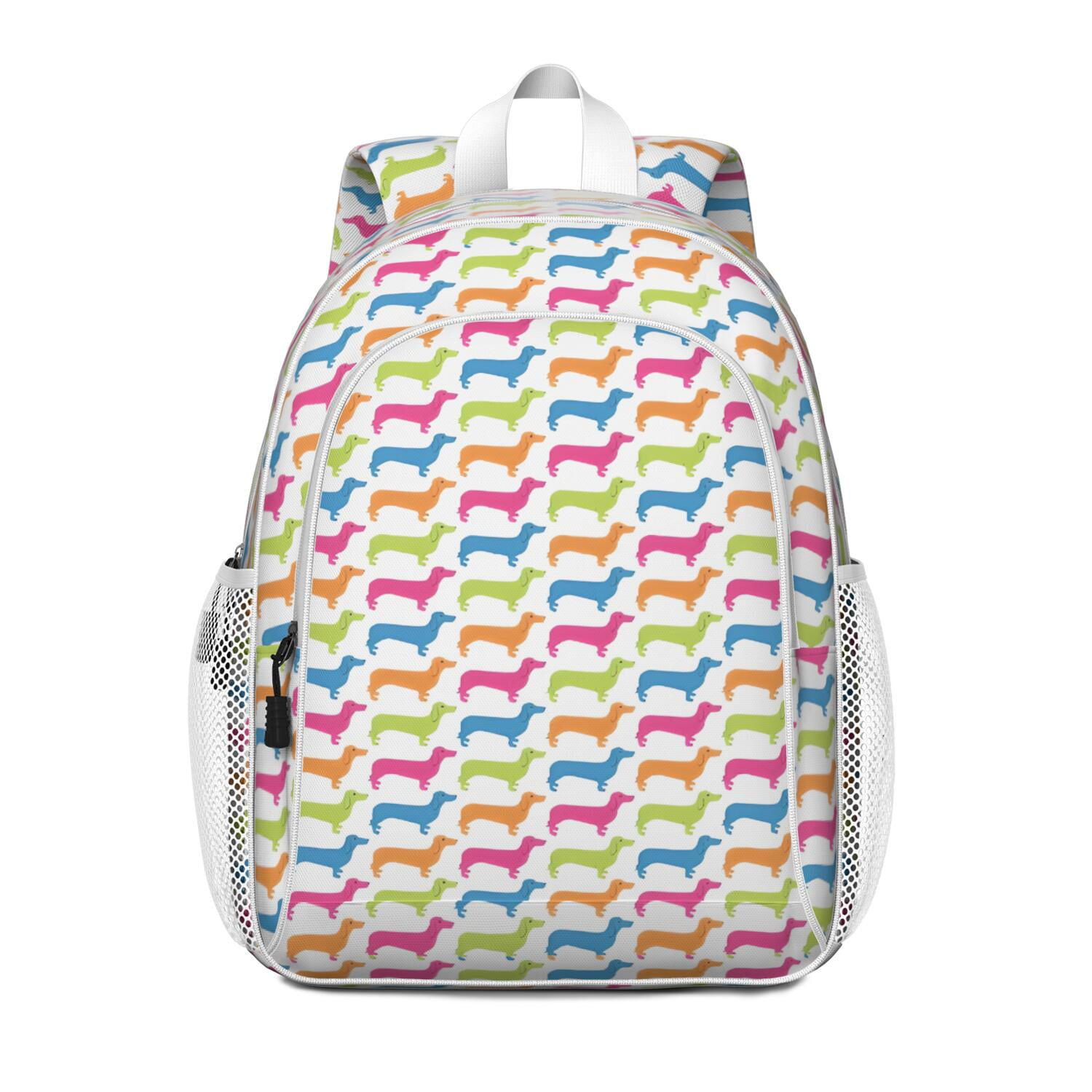 Colorful Funny Dachshund Backpack for School,Cute School Bag,Schoolbag with Adjustable Shoulder Straps & Padded Back,15"x11.42"x5.5"