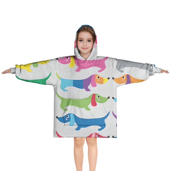 Colorful Funny Dachshund Blanket Hoodies for Kids 6-13YR Oversize Wearable Blanket Hoodies for Boys Girls Teens