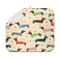 Colorful Funny Dachshund Dish Drying Mat for Kitchen 1 Pack, Ultra Absorbent Microfiber Dishes Drainer Mats,16"x18"