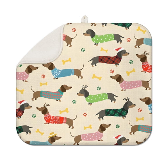 Colorful Funny Dachshund Dish Drying Mat for Kitchen 1 Pack, Ultra Absorbent Microfiber Dishes Drainer Mats,16"x18"