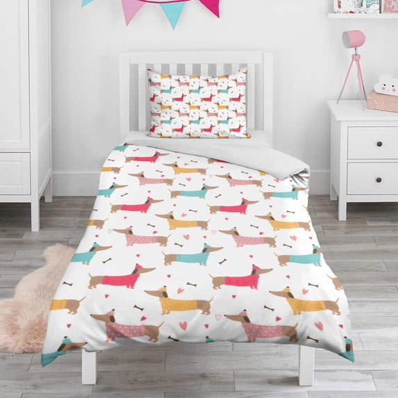 Colorful Funny Dachshund Duvet Cover and Pillowcase Set for Single Bedding, Bedroom Accessories for Kids Teens