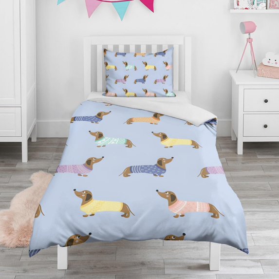 Colorful Funny Dachshund Duvet Cover and Pillowcase Set for Single Bedding, Bedroom Accessories for Kids Teens