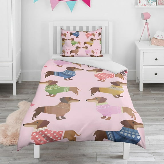 Colorful Funny Dachshund Duvet Cover and Pillowcase Set for Single Bedding, Bedroom Accessories for Kids Teens