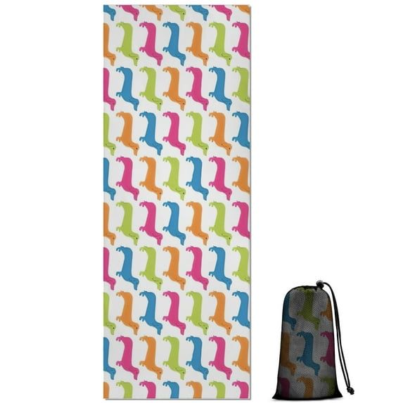 Colorful Funny Dachshund Hot Yoga Mat Towel Non Slip for Hot Yoga - Quick-Drying Yoga Mat Cover with 4 Corner Pockets with Travel Bag - Hot Yoga Towel Non Slip 74"x26"