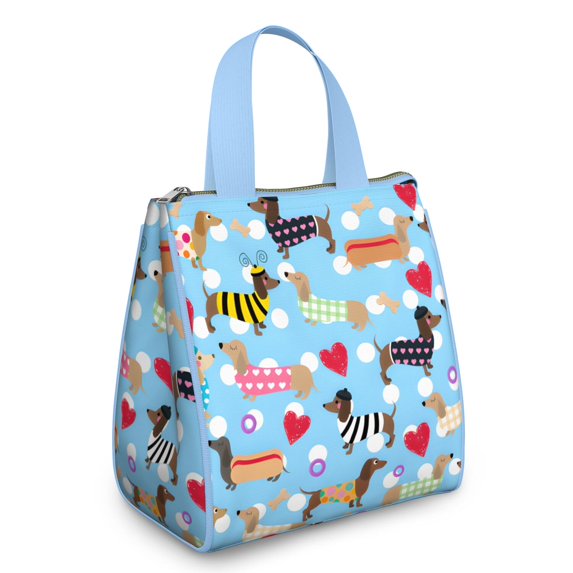 Colorful Funny Dachshund Insulated Lunch Bag for Women & Adults,Large Portable Soft Cooler Lunch Bag,Thermal Food Storage Tote with Pearl Cotton,8.66L,8.75x5.75x9.5 Inch