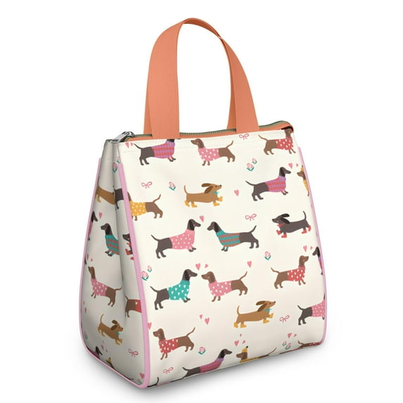 Colorful Funny Dachshund Insulated Lunch Bag for Women & Adults,Large Portable Soft Cooler Lunch Bag,Thermal Food Storage Tote with Pearl Cotton,8.66L,8.75x5.75x9.5 Inch