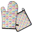 thumbnail image 1 of Colorful Funny Dachshund Kitchen Oven Mitt and Pot Holder Sets 2 Pcs for Baking, Cooking and Grilling, Heat Resistant Up To 392 °F, 1 of 6